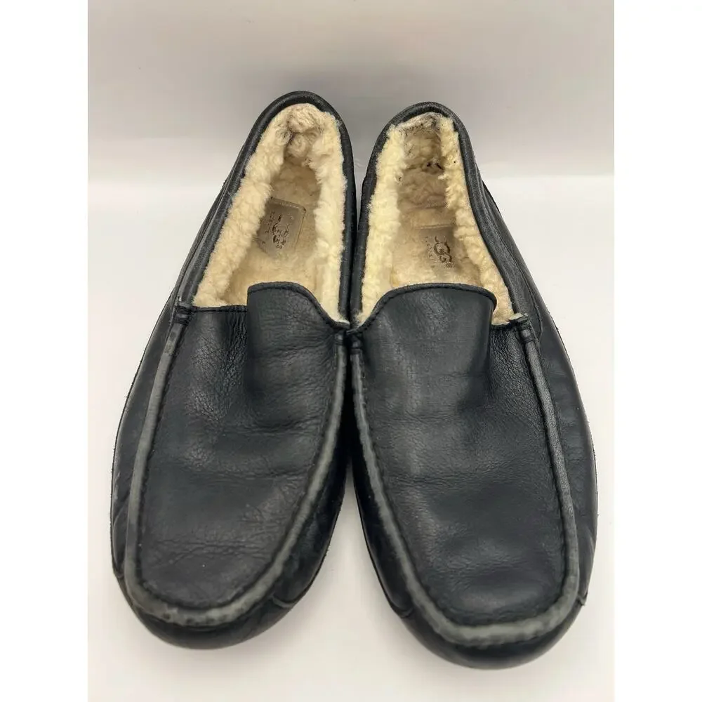 Ugg Ascot Black Leather Slippers Men Size 10